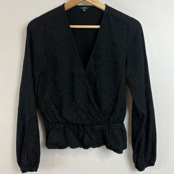 Buffalo David Bitton Womens S Black Animal V Neck Long Sleeve Blouse Top Blouse - Picture 14 of 15